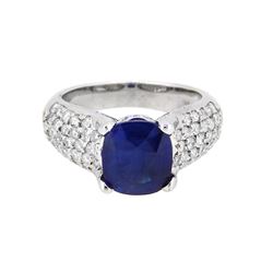 18KT White Gold 2.92ct GIA Cert Blue Sapphire and Diamond Ring