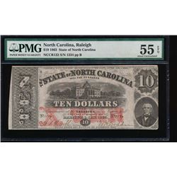 1863 $10 North Carolina Obsolete Note PMG 55EPQ