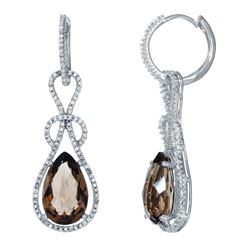 14KT White Gold 7.08ctw Smokey Topaz and Diamond Earrings