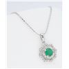 Image 3 : 14KT White Gold 0.25ct Emerald and Diamond Pendant with Chain