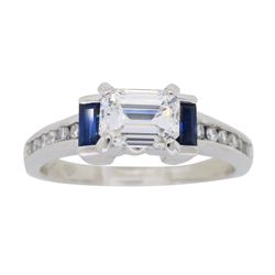 Platinum GIA Cert 0.90ct Diamond and Sapphire Ring