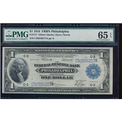 1918 $1 Philadelphia Federal Reserve Bank Note PMG 65EPQ