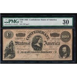 1864 $100 Confederate States of America Note PMG 30