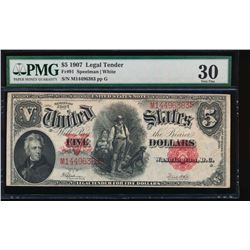 1907 $5 Legal Tender Note PMG 30