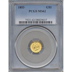 1853 $1 Gold Coin PCGS MS62