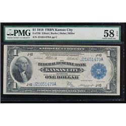 1918 $1 Kansas City Federal Reserve Bank Note PMG 58EPQ