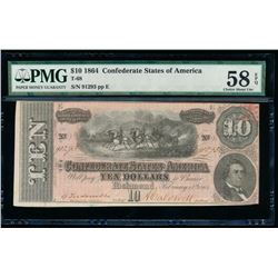 1864 $10 Confederate States of America Note PMG 58EPQ