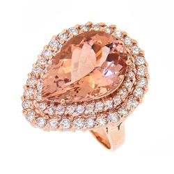 14KT Rose Gold 8.36ct Morganite and Diamond Ring