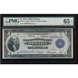 1918 $1 Boston Federal Reserve Bank Note PMG 65EPQ