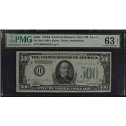 1934A $500 St. Louis Federal Reserve Note PMG 63EPQ