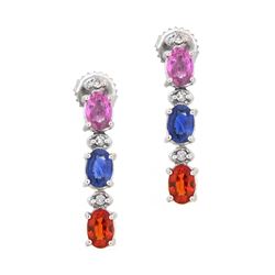 14KT White Gold 3.65ctw Multi Color Sapphire and Diamond Earrings