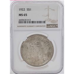 1922 $1 Peace Silver Dollar Coin NGC MS65