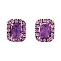 2.50 ctw Pink Sapphire and Amethyst Earrings - 14KT Rose Gold