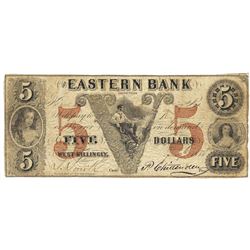 1852 $5 Eastern Bank, West-Killingly, CT Obsolete Bank Note