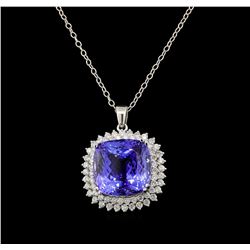 GIA Cert 35.28 ctw Tanzanite and Diamond Pendant With Chain - 14KT White Gold