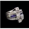 Image 1 : 0.82 ctw Diamond and Sapphire Stackable Ring Set - 14KT White Gold