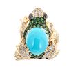 Image 1 : 2.82 ctw Turquoise, Tsavorite and Diamond Ring - 14KT Yellow Ring