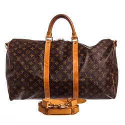 Louis Vuitton Monogram Canvas Leather Keepall 50 cm Bandouliere Duffle Bag