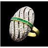 1.81 ctw Diamond and Emerald Ring - 18KT Yellow and White Gold