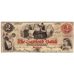 1860 $2 The Sanford Bank, ME Obsolete Bank Note