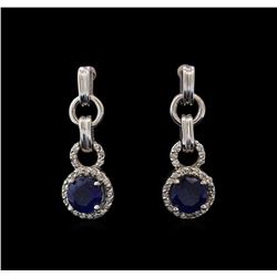 2.00 ctw Sapphire and Diamond Earrings - 14KT White Gold