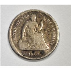 1863-S SEATED HALF DIME, VG