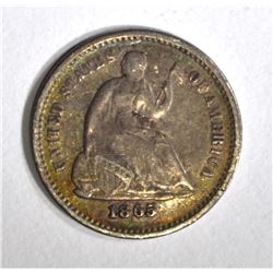 1865-S SEATED HALF DIME, F/VF KEY DATE