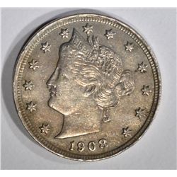 1908 LIBERTY NICKEL, XF/AU