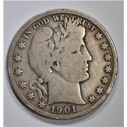1901-S BARBER HALF DOLLAR, VG