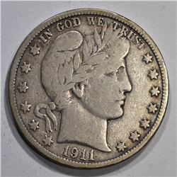 1911-S BARBER HALF DOLLAR, FINE