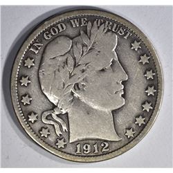 1912-S BARBER HALF DOLLAR, XF