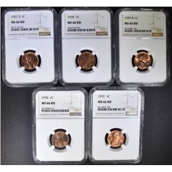 5 LINCOLN CENTS NGC MS-66 RD