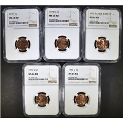 5 LINCOLN CENTS NGC MS-66 RD