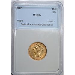 1882 $5 GOLD LIBERTY NNC CH BU+