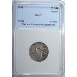 1889 SILVER 50 ORE NORWAY NNC CH BU