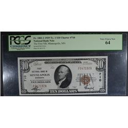 1929 TY.1 $10 NATIONAL CURRENCY PCGS 64