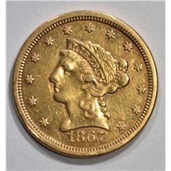 1867-S $2 1/2 GOLD LIBERTY  AU/UNC