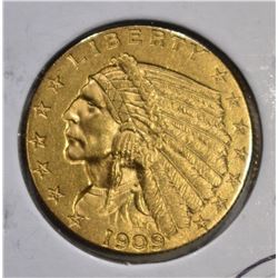 1909 $2 1/2 GOLD INDIAN HEAD  CH BU