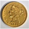 Image 1 : 1845 $5 GOLD LIBERTY  BU