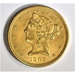 1905 $5 GOLD LIBERTY  GEM BU