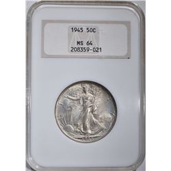 1945 WALKING LIBERTY HALF DOLLAR, NGC MS-64