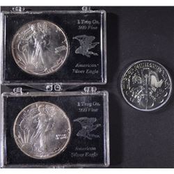 2-1988 SILVER EAGLES & 1 2015 PHILHARMONIC BU COIN