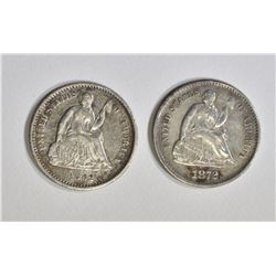 1862 & 1872-S SEATED HALF DIMES, XF