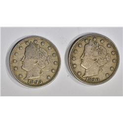 1890 & 1893 VF+ LIBERTY NICKELS