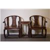 Image 1 : A Pair of Huanghuali Horseshoe-Back Armchairs & One Huanghuali Stool