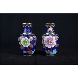 A Pair of Two Small Cloisonne Enamel "Floral and Bird" Meiping