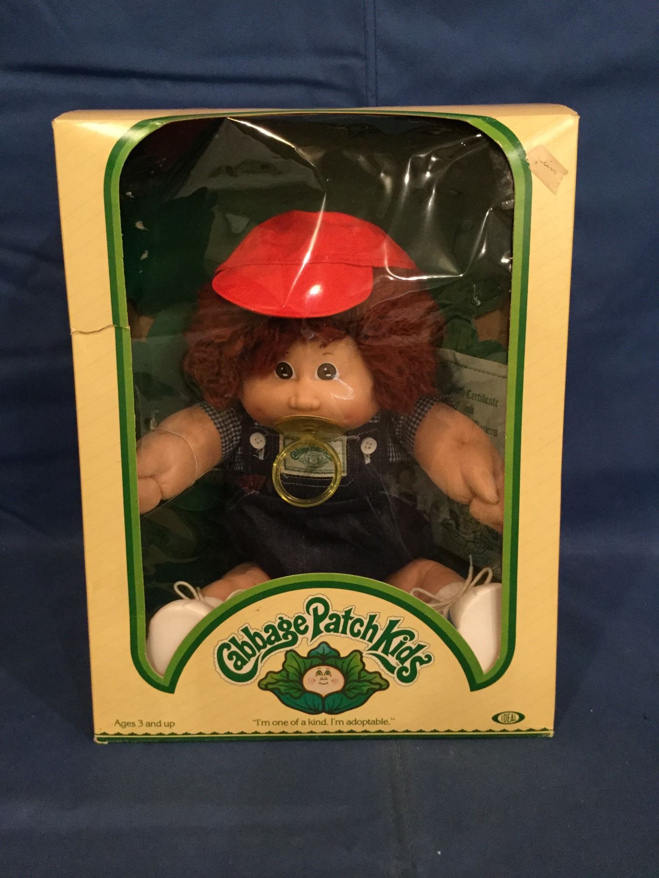 1984 Cabbage Patch Kids Box with doll with certificate Jacki Timmy Pacifier