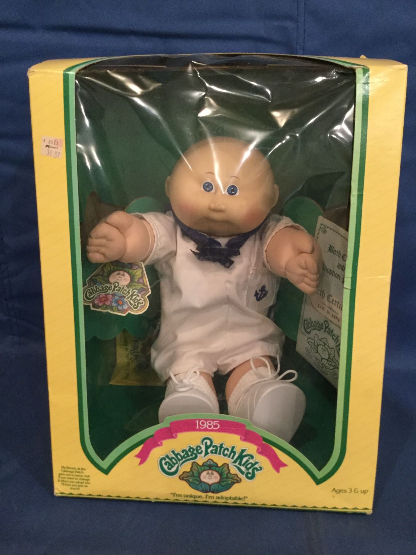 Cabbage Patch Kids box with doll and a certificate Lou Blaine in a 1985 ...