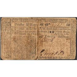 April 12, 1760 New Jersey Twelve Shillings Colonial Currency Note