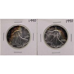 Lot of (2) 1990 $1 American Silver Eagle Coins